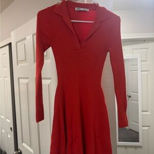Zara Vibrant Red Long Sleeve Dress